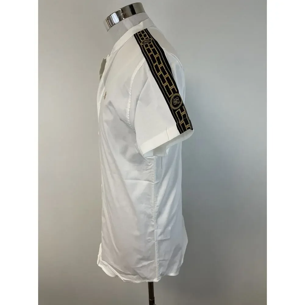 Siksilk Shirt Mens XS Button Up White Short Sleeve Sik Silk Side Trim N53